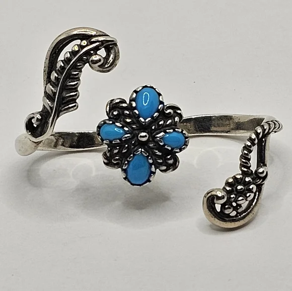 Authentic Carolyn Pollack Sleeping Beauty Turquoise Two Finger Ring 925 Sz 8/9 - Picture 2 of 6